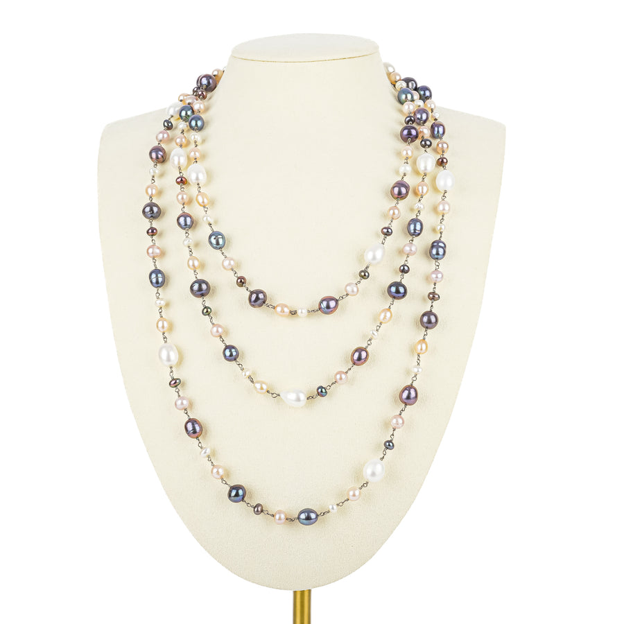 Multicolour Freshwater Pearl Long Infinity Necklace