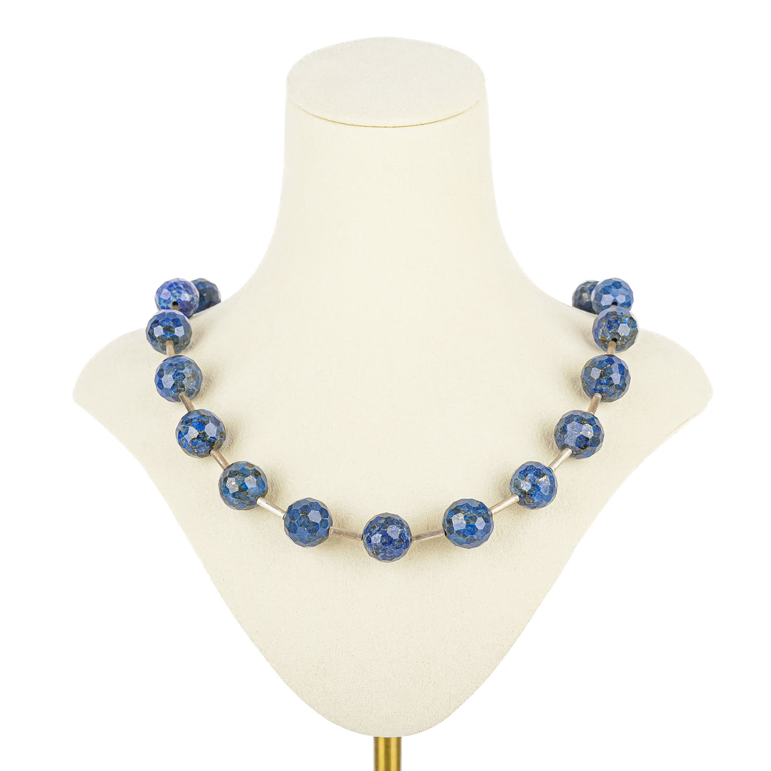 Sterling Faceted Lapis Bead Station Necklace