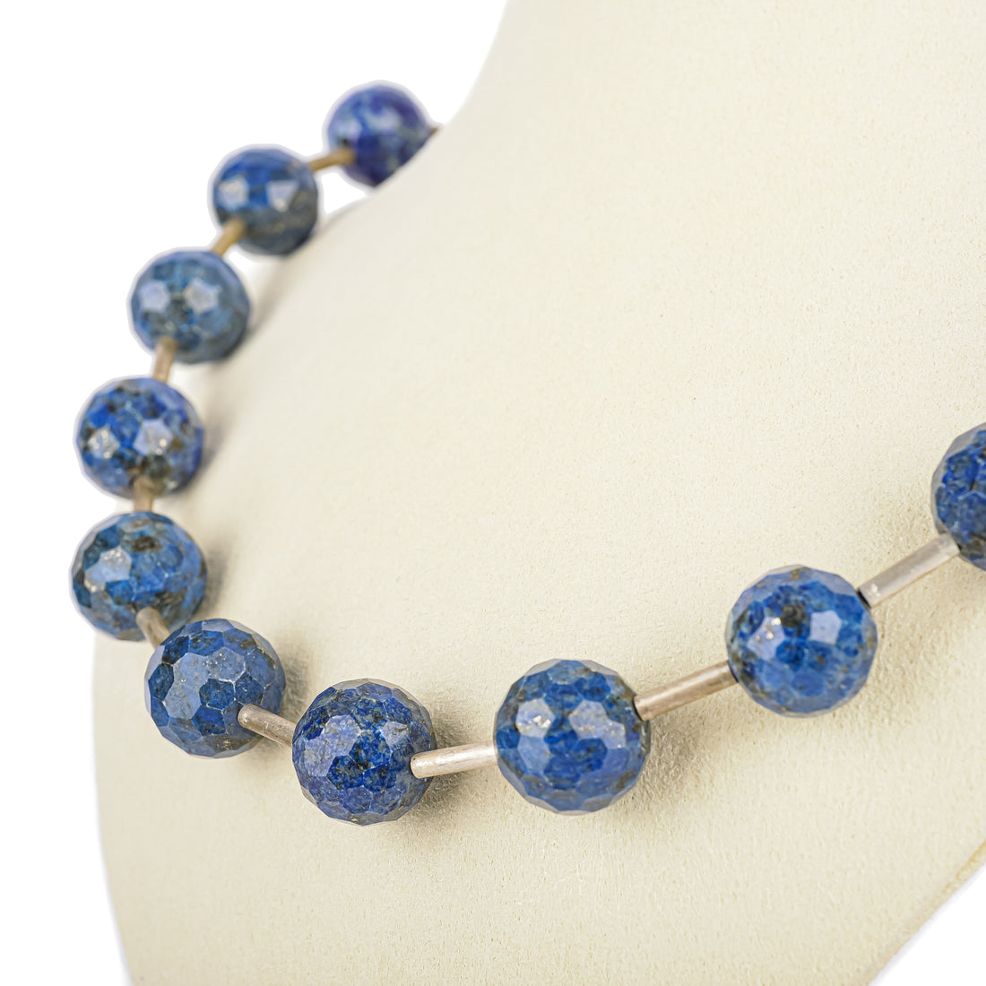 Sterling Faceted Lapis Bead Station Necklace