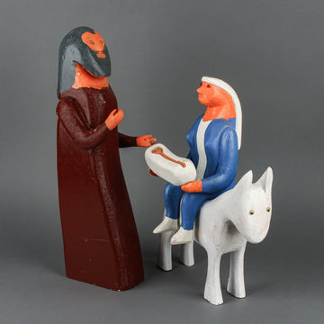 Gilbert Desrochers - Jesus & Mary, Joseph, and Donkey - Painted Wooden Carving
