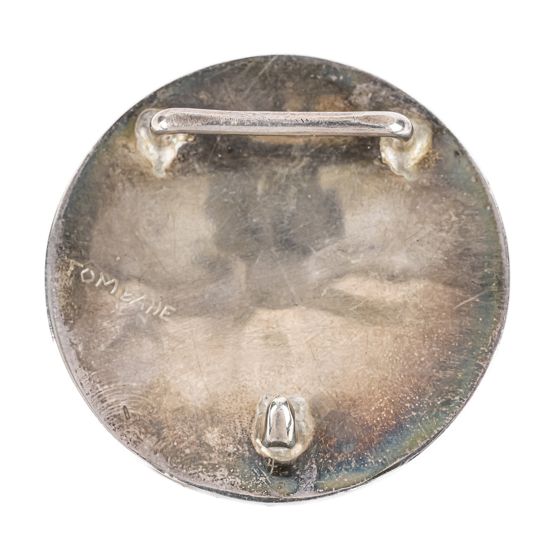 TOM BAHE Navajo Silver Turquoise Inlaid Belt Buckle