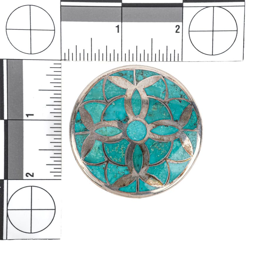 TOM BAHE Navajo Silver Turquoise Inlaid Belt Buckle