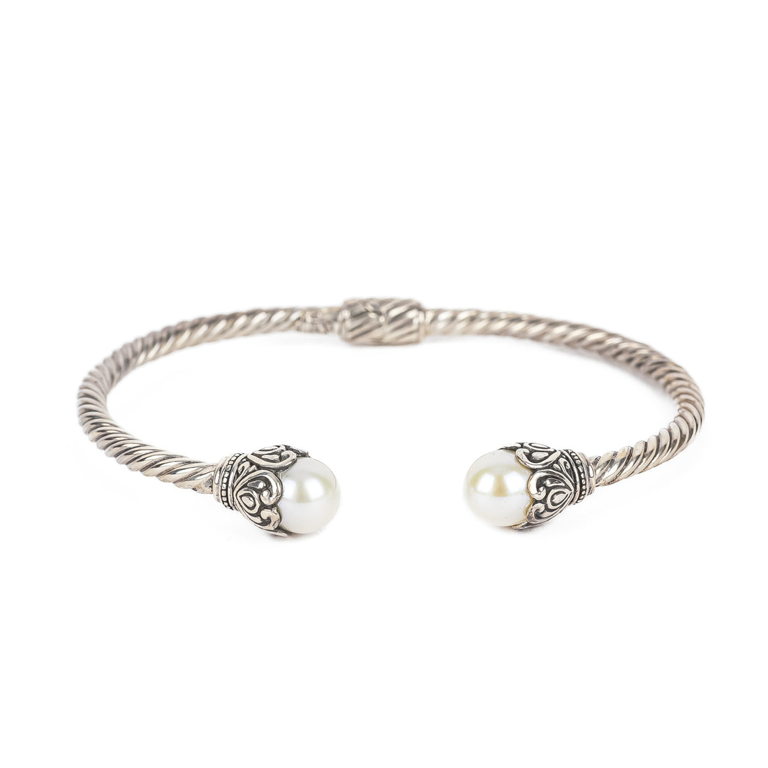 SAMUEL B Sterling Pearl Hinged Cuff Bracelet