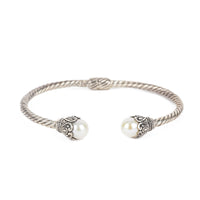 SAMUEL B Sterling Pearl Hinged Cuff Bracelet