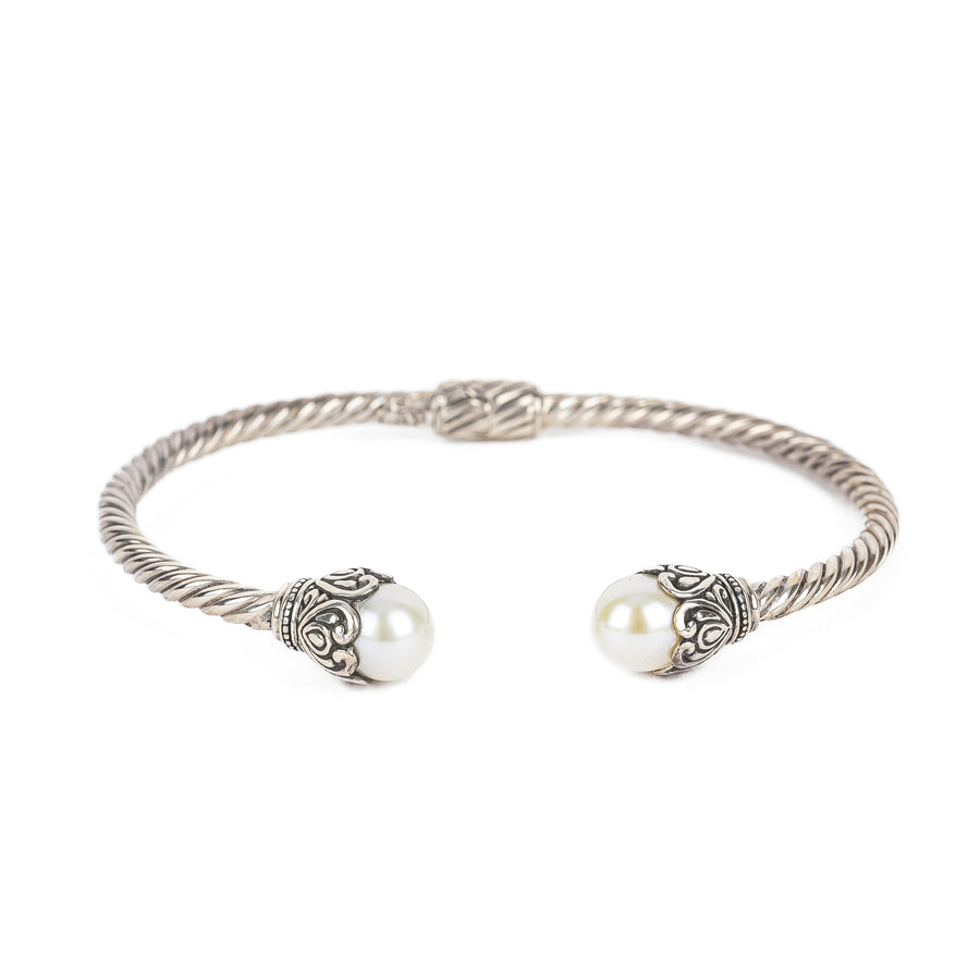 SAMUEL B Sterling Pearl Hinged Cuff Bracelet