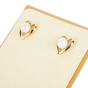 14K Yellow Gold Pearl Heart Studs