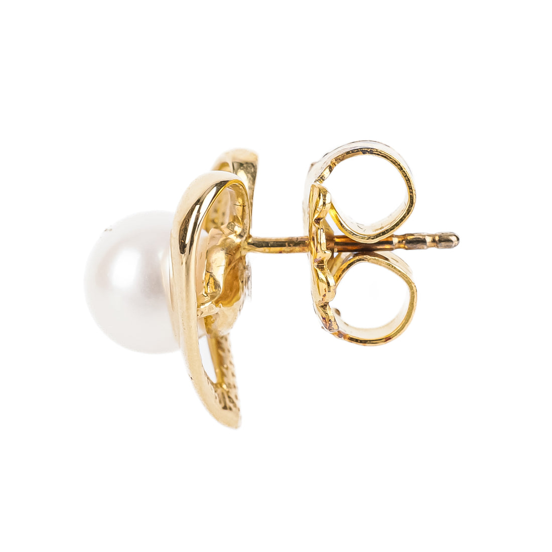 14K Yellow Gold Pearl Heart Studs