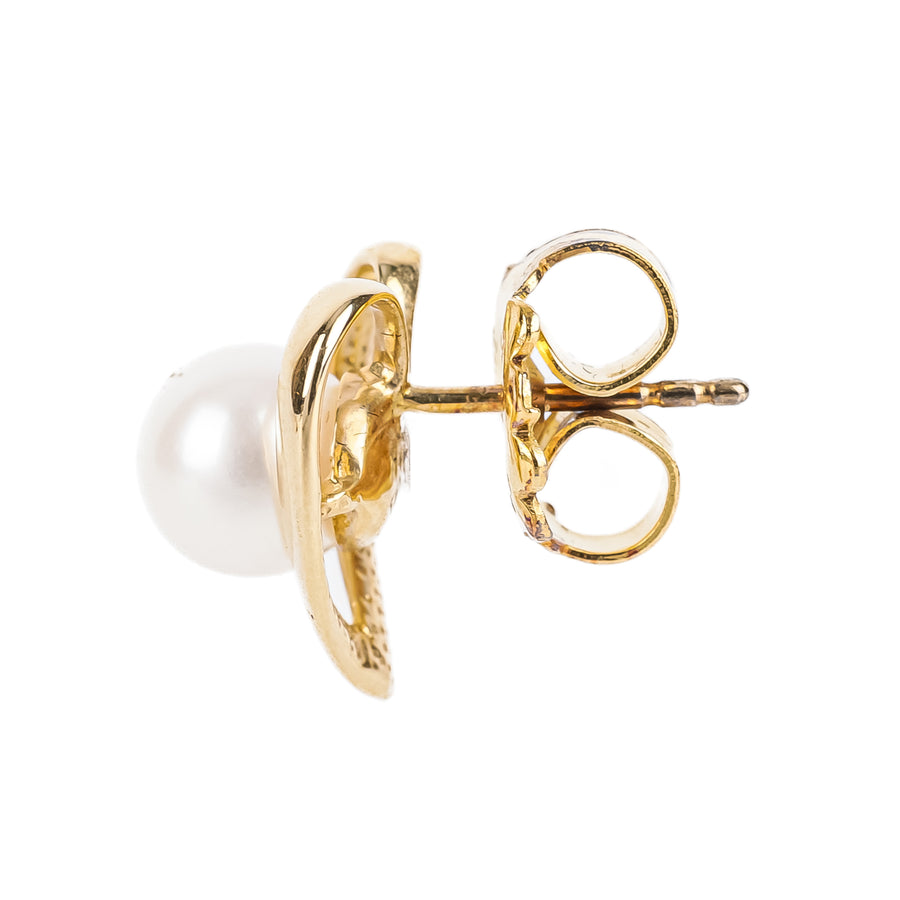 14K Yellow Gold Pearl Heart Studs