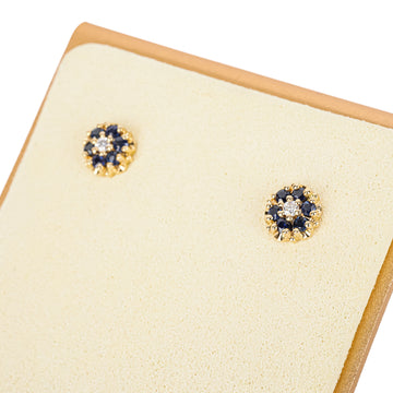 14K Yellow Gold Sapphire Diamond Cluster Studs