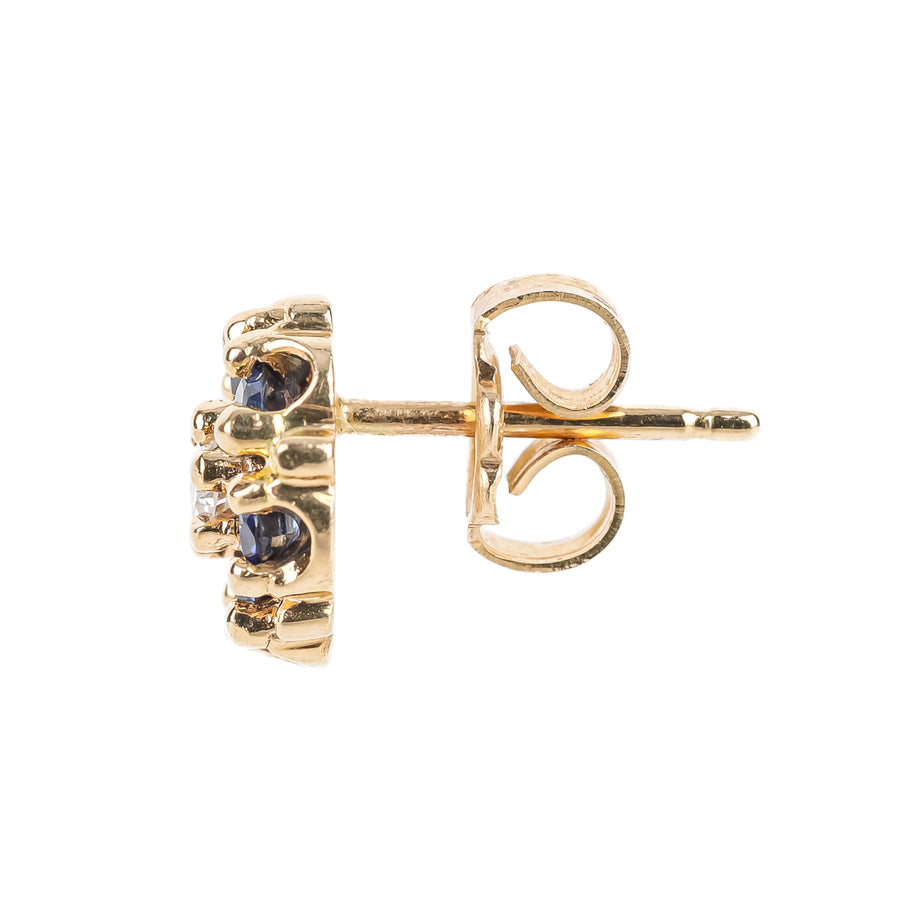 14K Yellow Gold Sapphire Diamond Cluster Studs