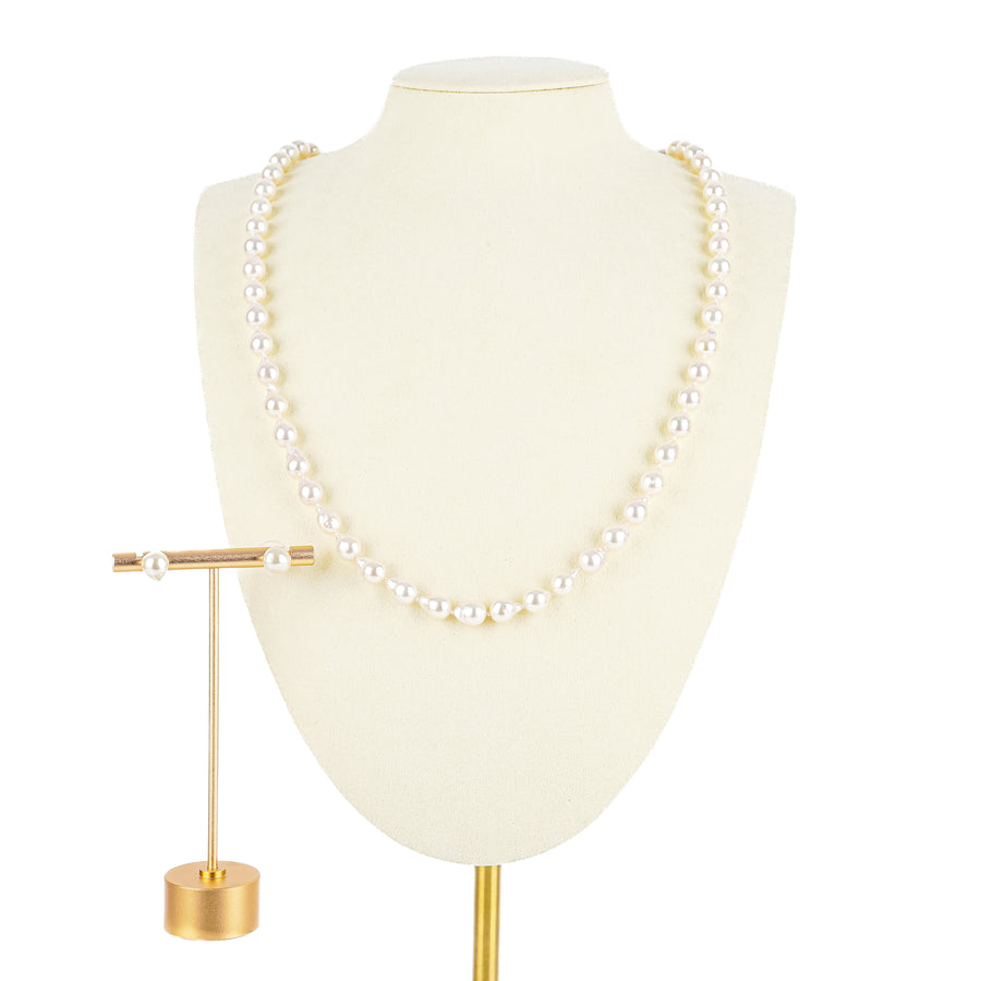 14K Baroque Teardrop Cultured Pearl Necklace & Studs Set