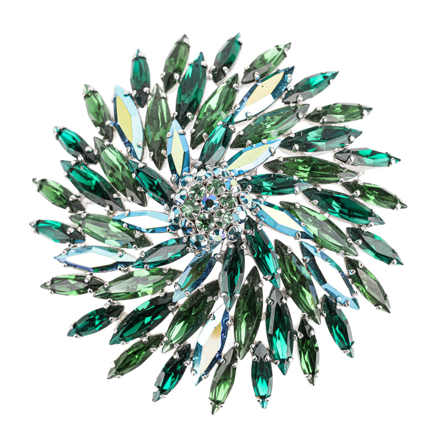 SHERMAN Brooch - Two Tone Green Marquise Rhinestone