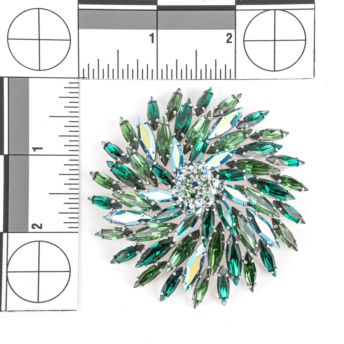 SHERMAN Brooch - Two Tone Green Marquise Rhinestone