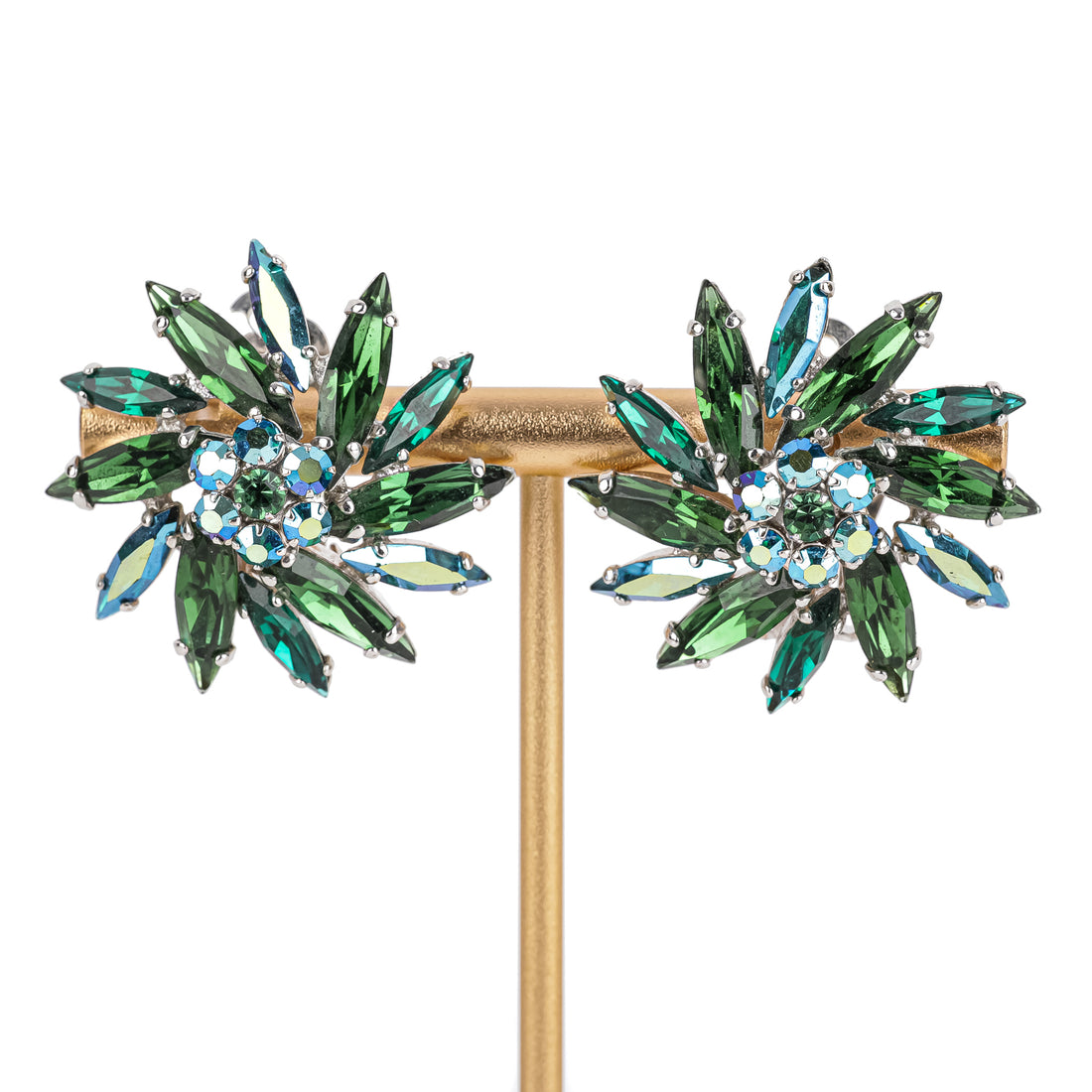 SHERMAN Clips - Two Tone Green Marquise Rhinestone