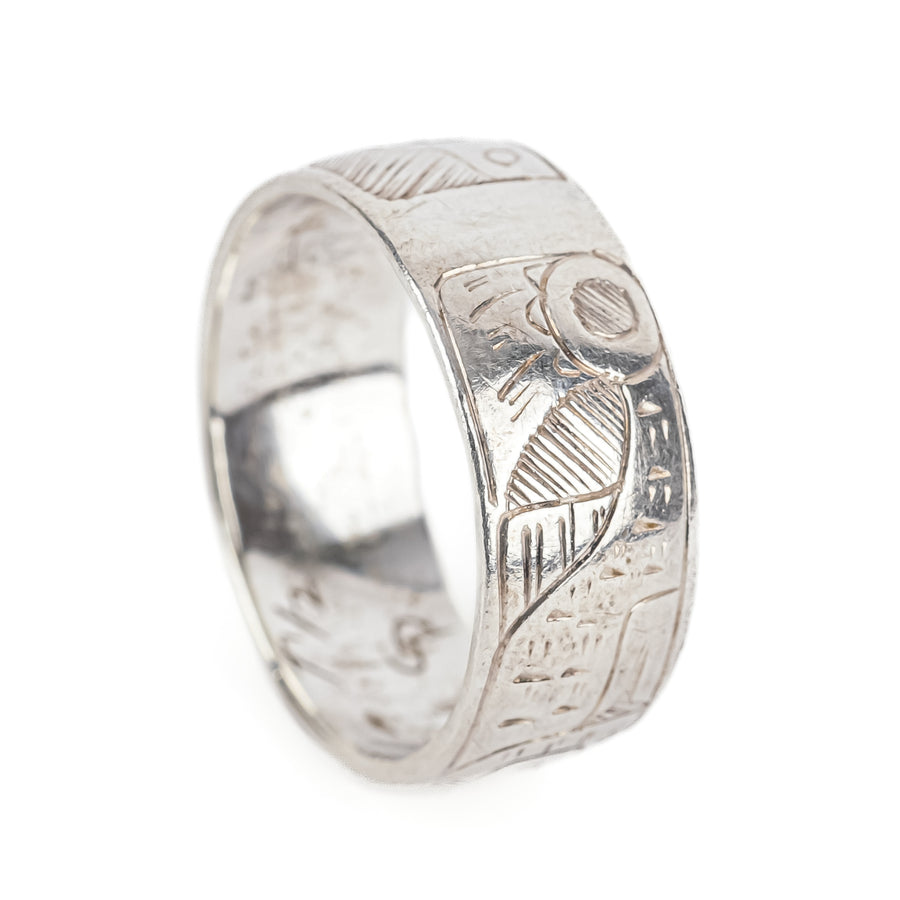 First Nations Sterling Etched Band Ring 7.5mm