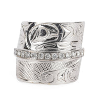 14K White Gold Diamond Chased Bypass Haida Ring