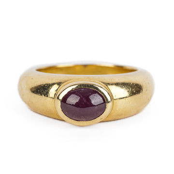 14K Yellow Gold Bezel Set Ruby Cabochon Ring