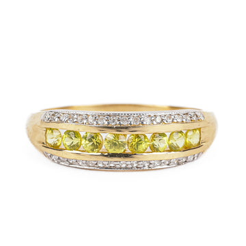 14K Yellow Gold And White Gold Yellow Sapphire Diamond Band Ring