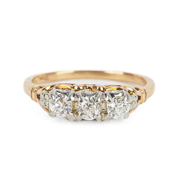 14K 18K Yellow Gold And White Gold Old European Cut Diamond Trinity Ring