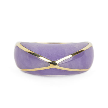 14K Yellow Gold Inlaid Lavender Jade Dome Ring