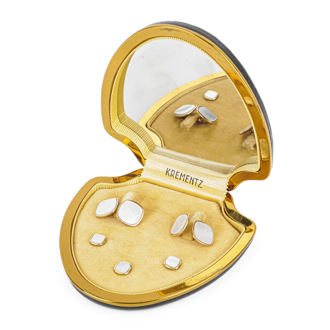 KREMENTZ 10K Yellow Gold Mother Of Pearl Men's Dress Buttons Cufflinks Set