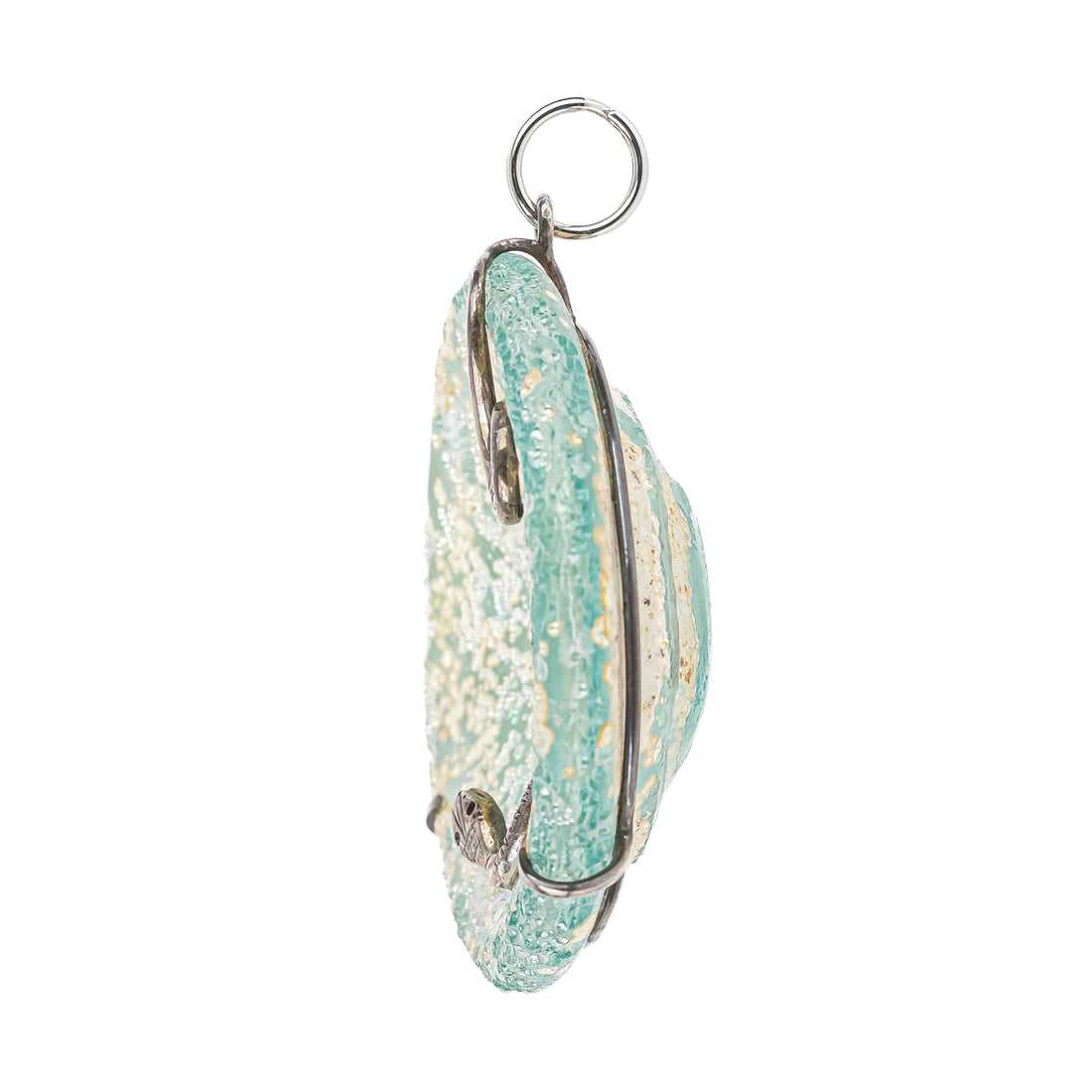 Roman Glass Round Pendant with Silver Snake