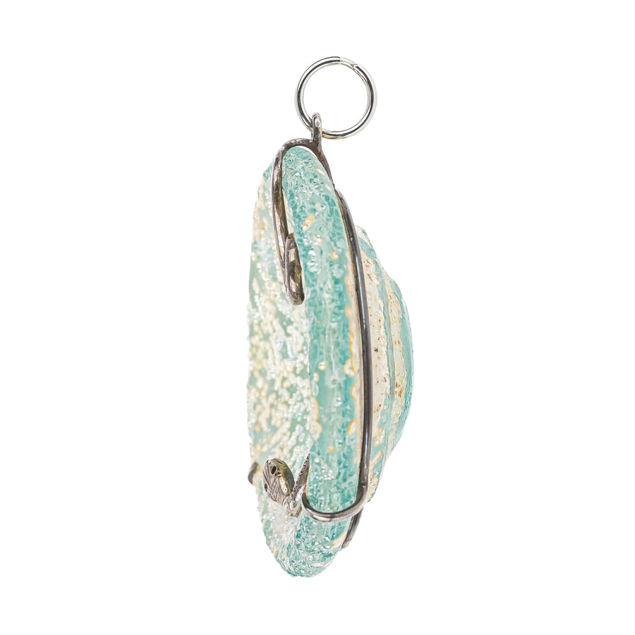 Roman Glass Round Pendant with Silver Snake