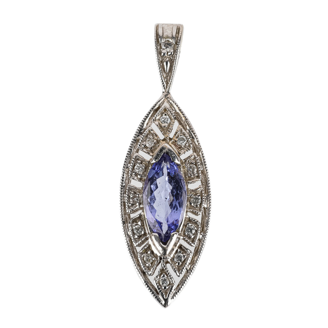 14K White Gold Marquise Tanzanite Diamond Pendant
