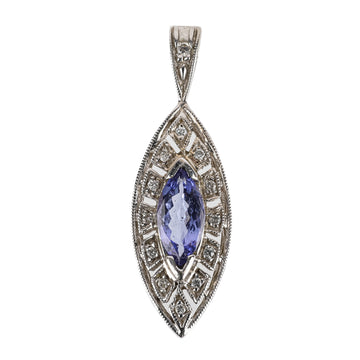 14K White Gold Marquise Tanzanite Diamond Pendant