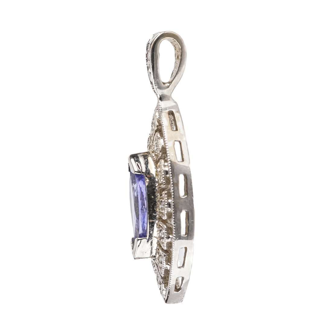 14K White Gold Marquise Tanzanite Diamond Pendant