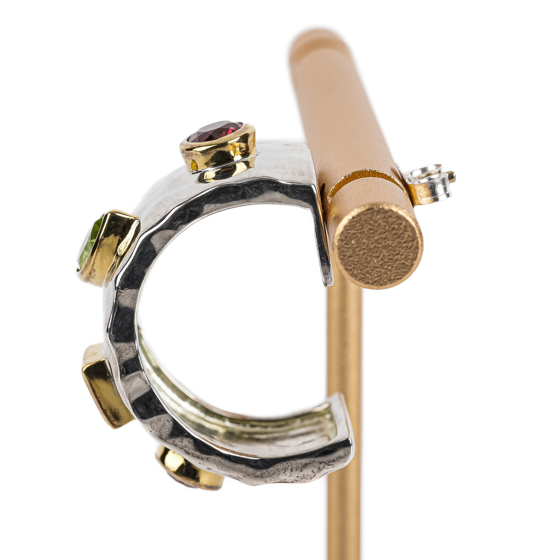 THISTLE & BEE Sterling Textured Gemstone Open Hoop Earrings