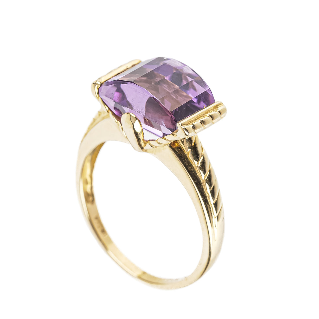 14K Yellow Gold Step Cut Faceted Amethyst Ring