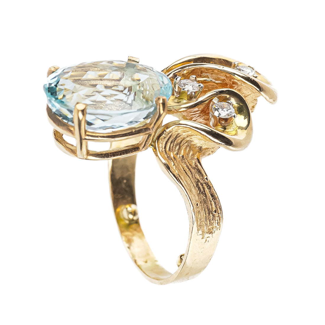 14K Yellow Gold Aquamarine And Diamond Wave Ring