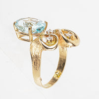 14K Yellow Gold Aquamarine And Diamond Wave Ring