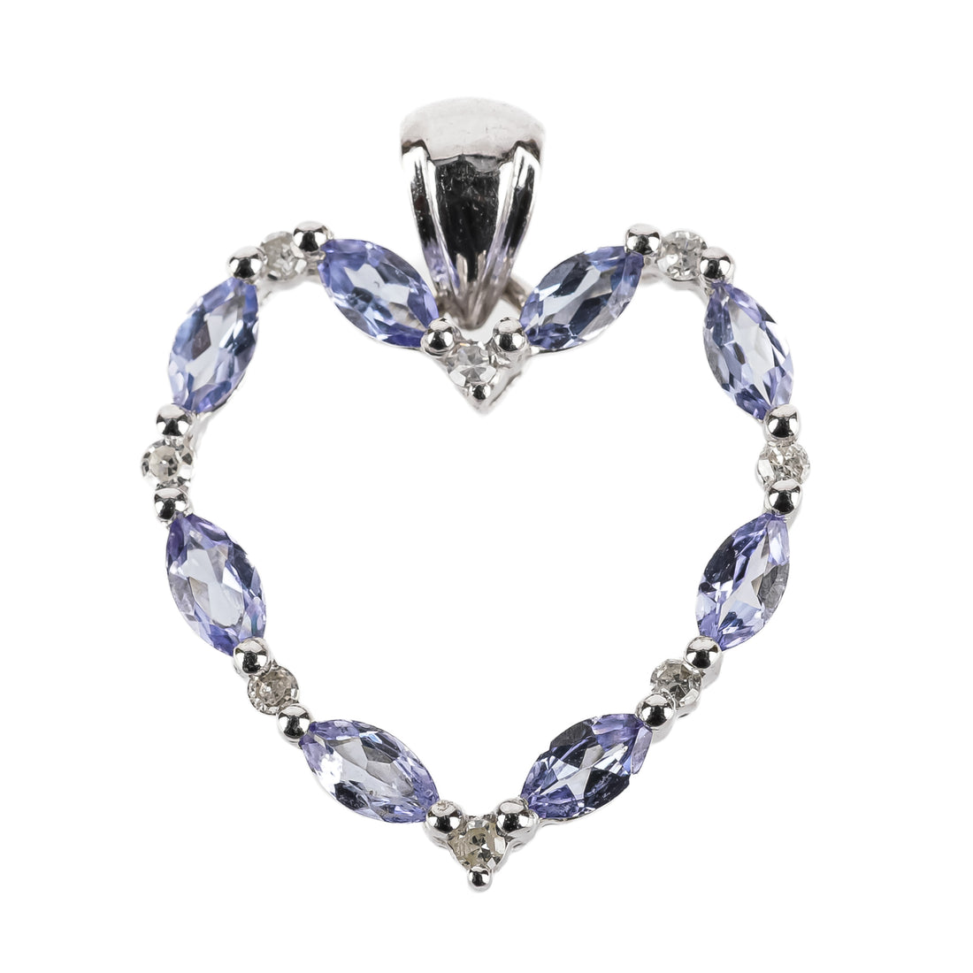 14K White Gold Marquise Tanzanite Diamond Open Heart Pendant