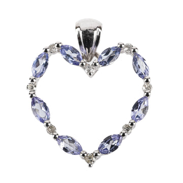 14K White Gold Marquise Tanzanite Diamond Open Heart Pendant