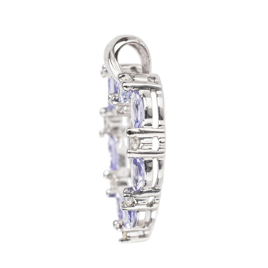 14K White Gold Marquise Tanzanite Diamond Open Heart Pendant