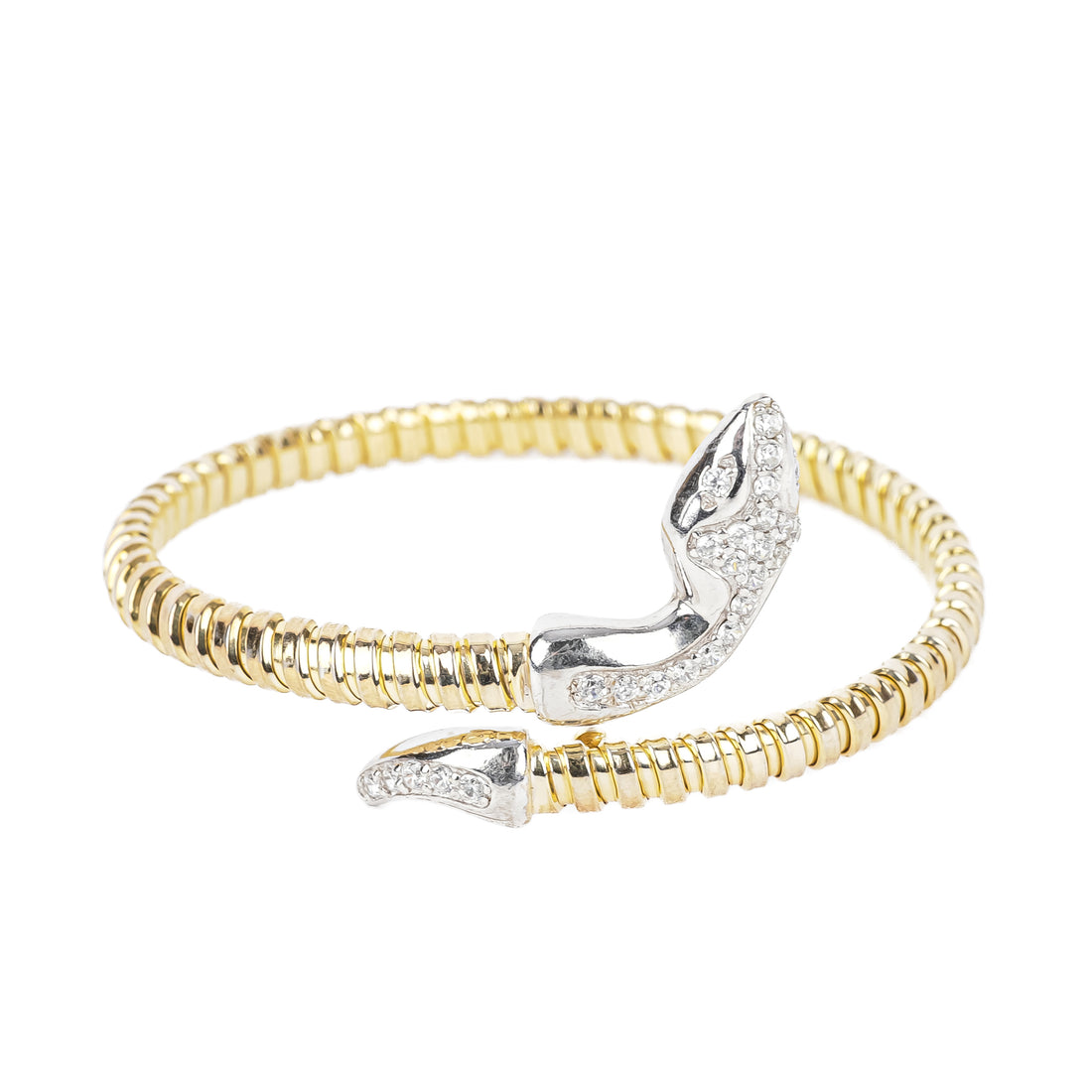 Sterling Silver 2-Tone Cubic Zirconia Snake Bracelet