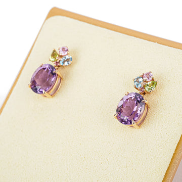 14K Rose Gold Multi Gemstone Drop Earrings