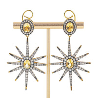 Gold Plated Oxidized Sterling Silver Starburst Citrine Drop Earrings