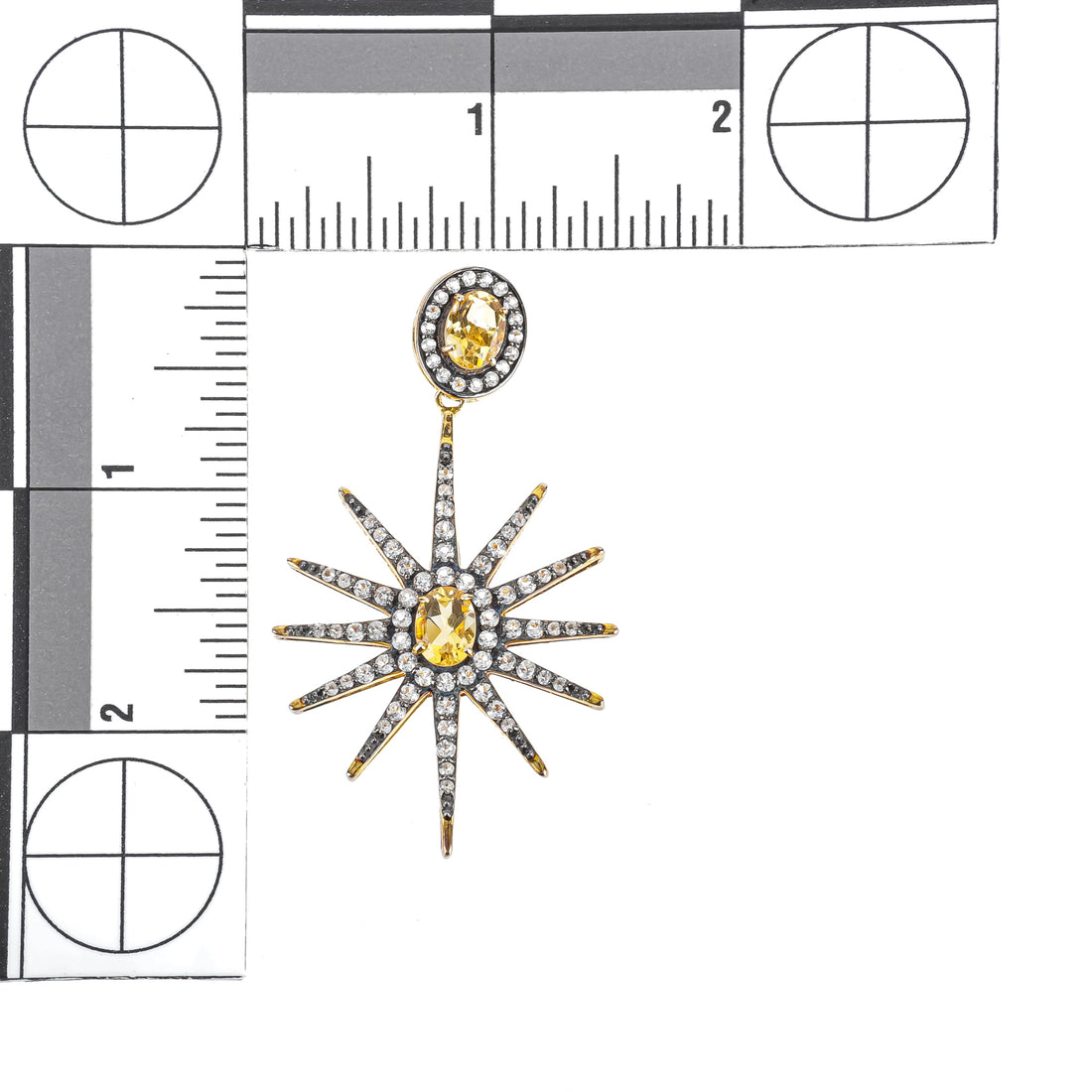 Gold Plated Oxidized Sterling Silver Starburst Citrine Drop Earrings