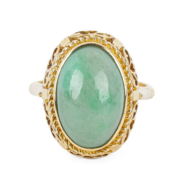 14K Yellow Gold Jade Cabochon Ring