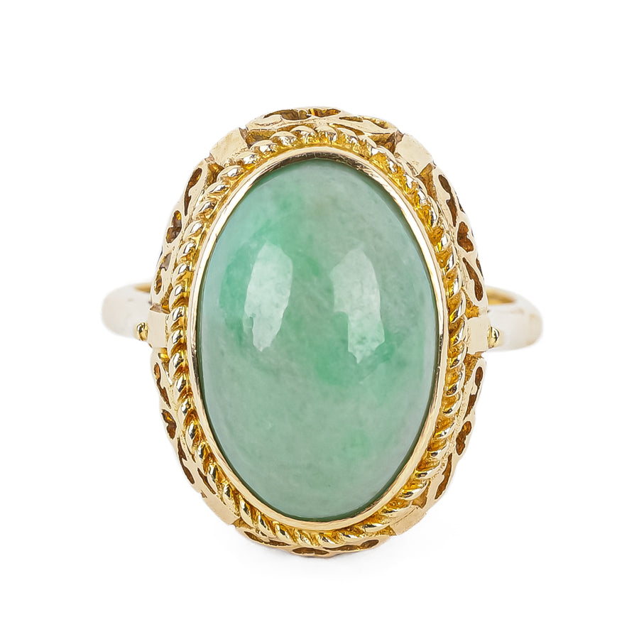 14K Yellow Gold Jade Cabochon Ring