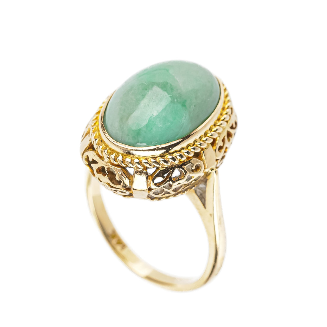 14K Yellow Gold Jade Cabochon Ring