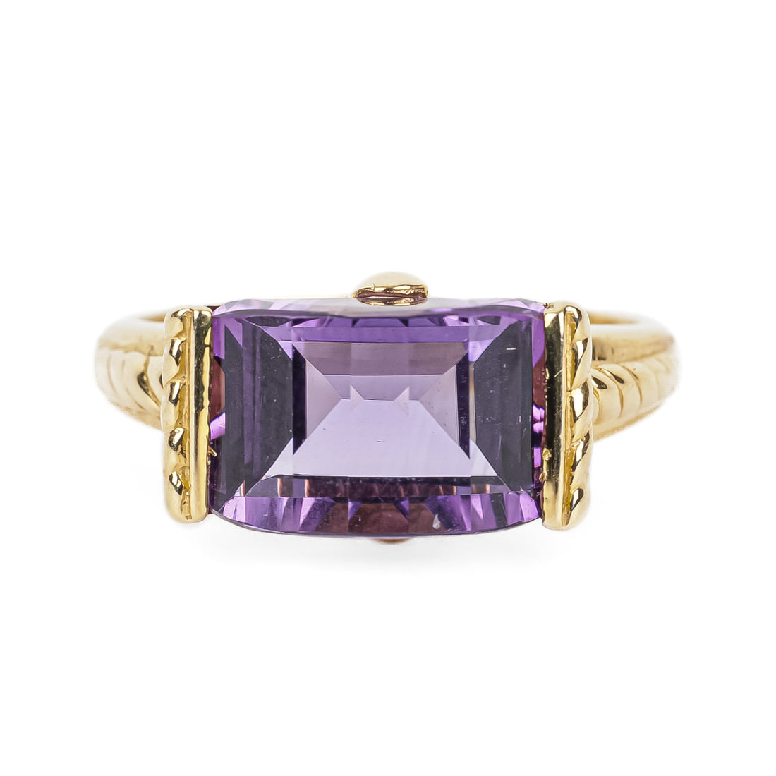 14K Yellow Gold Step Cut Faceted Amethyst Ring