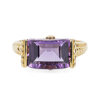 14K Yellow Gold Step Cut Faceted Amethyst Ring