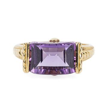 14K Yellow Gold Step Cut Faceted Amethyst Ring