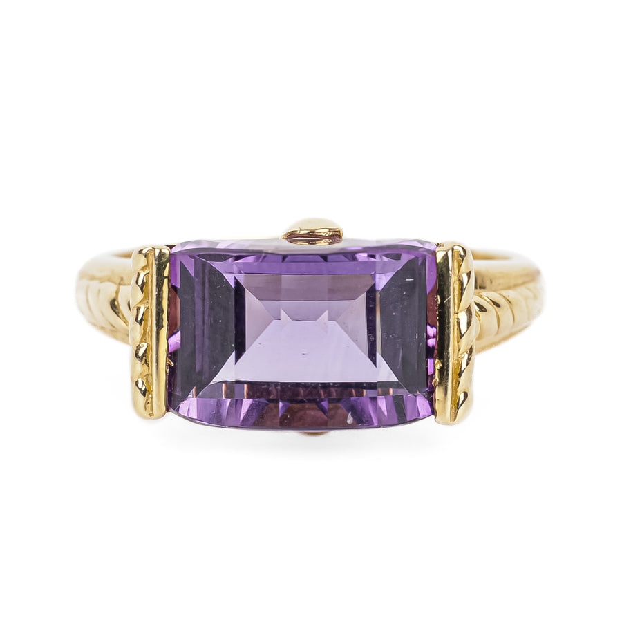 14K Yellow Gold Step Cut Faceted Amethyst Ring