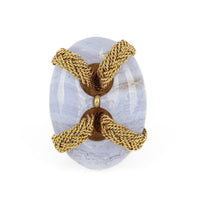 18K Yellow Gold Chalcedony Braided Chain Ring