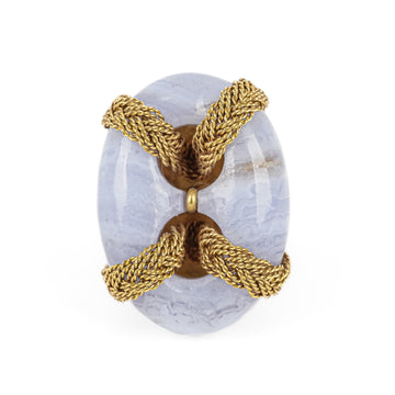 18K Yellow Gold Chalcedony Braided Chain Ring